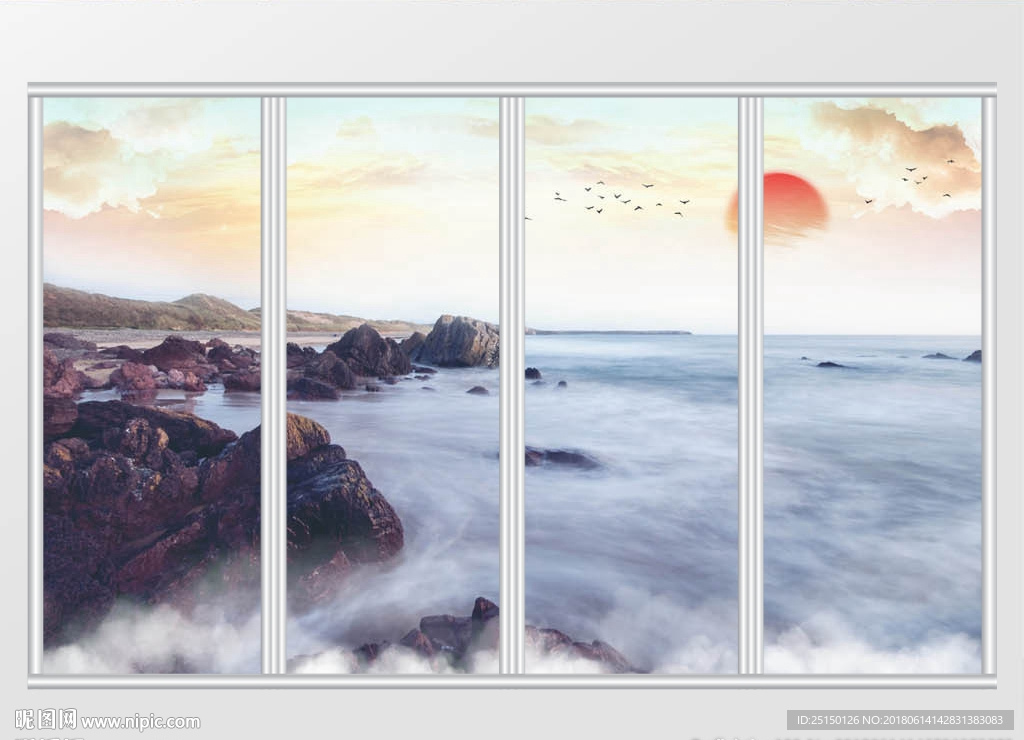 新中式大理石纹山水移门