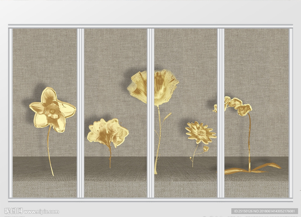 布纹立体金色花卉移门