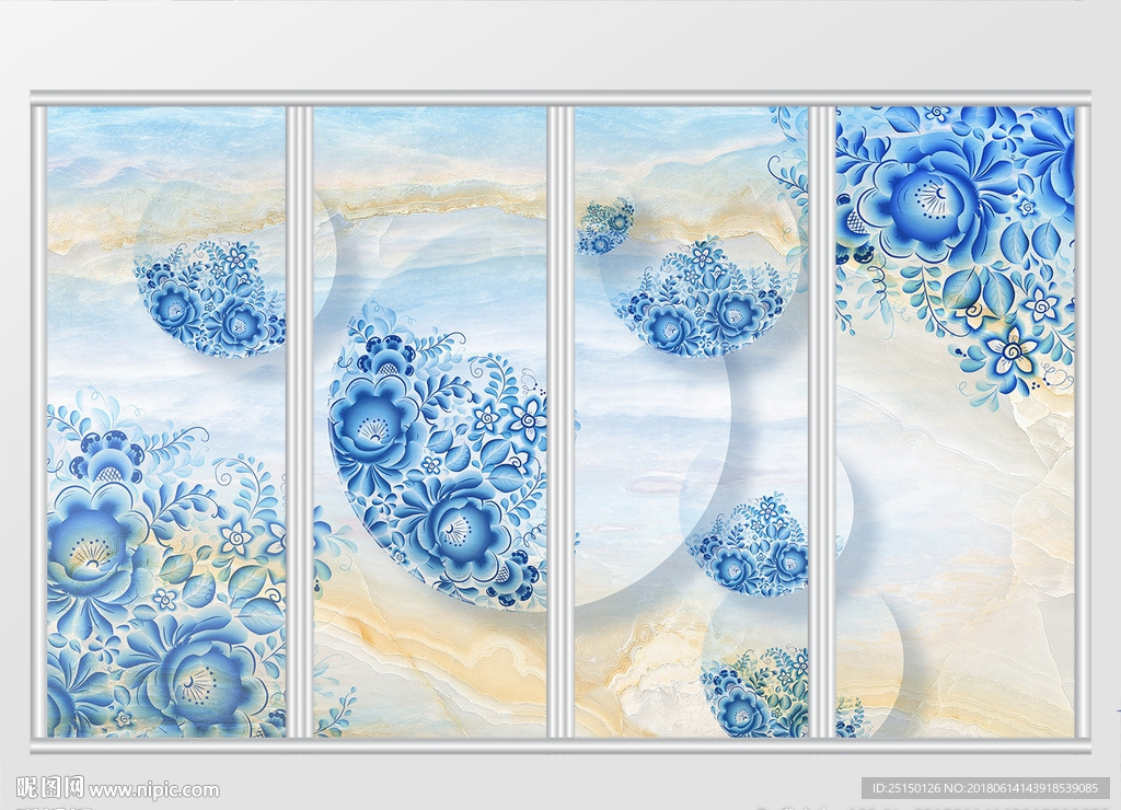 青花瓷大理石移门