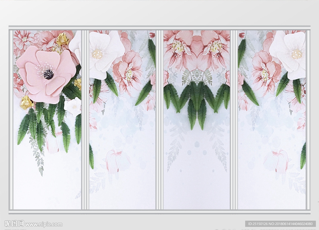 唯美现代简约花卉移门