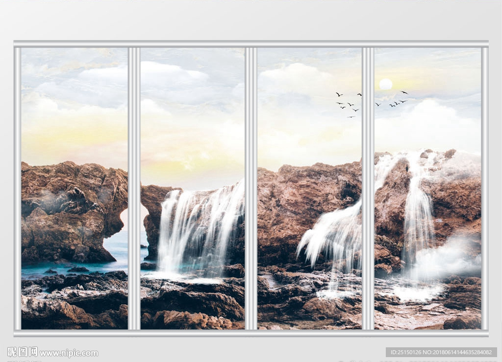 新中式大理石纹山水移门