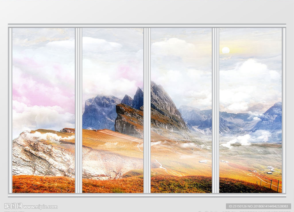 新中式大理石纹山水移门