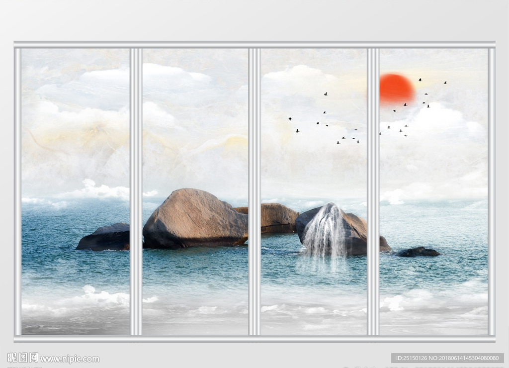 新中式大理石纹山水移门