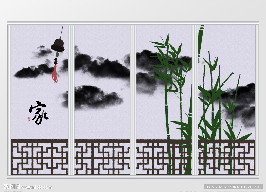 新中式家和万事兴古风竹子移门