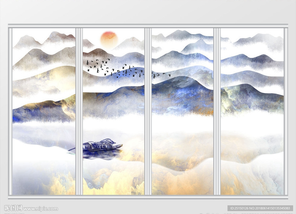 新中式山水画移门