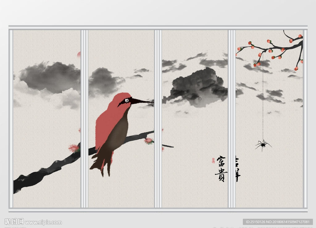 中国风水墨富贵吉祥古风写意移门