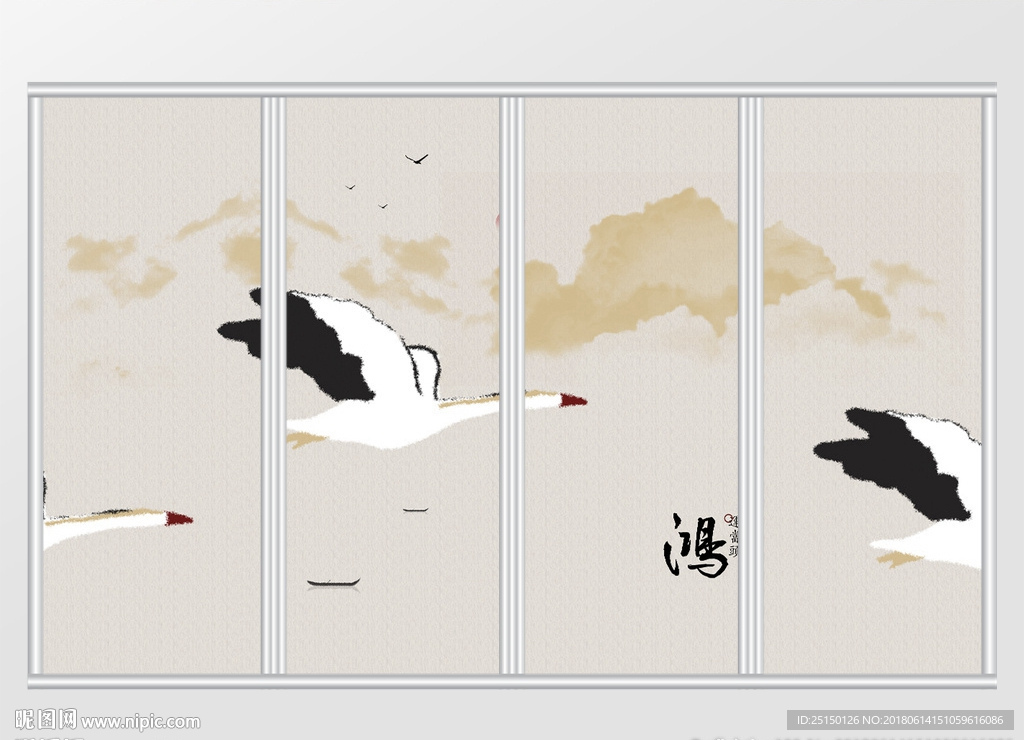 中式古风鸿运当头移门