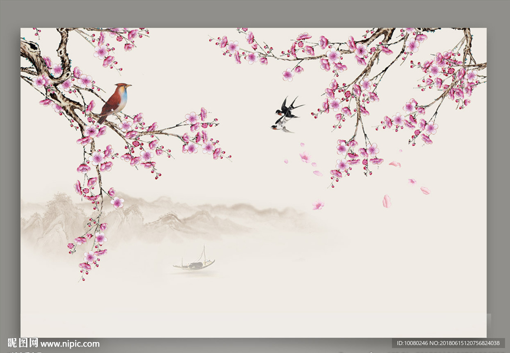 梅花背景画 中国风古典画 古典