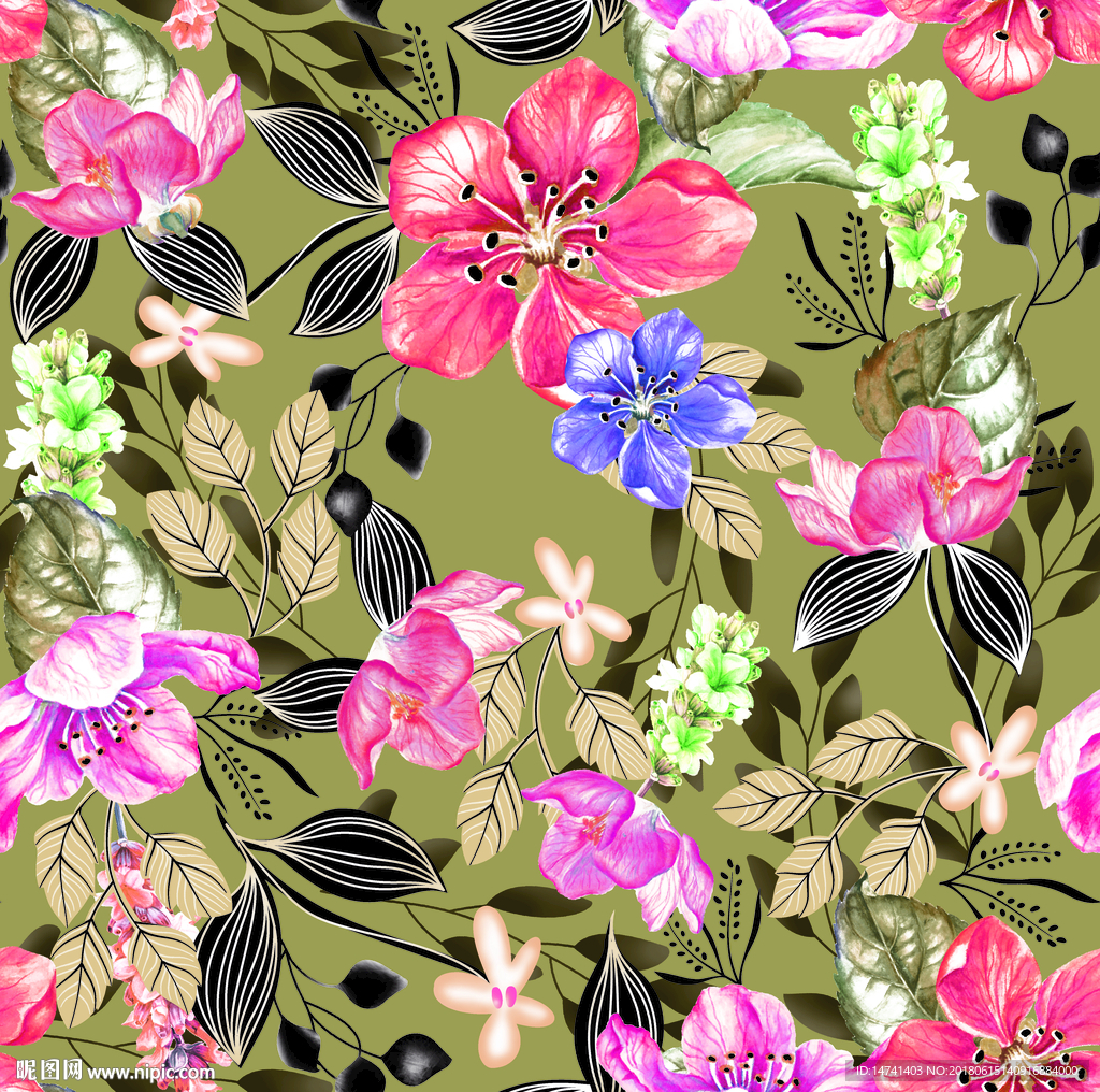 韩版七彩花卉唯美绿叶碎花无限回