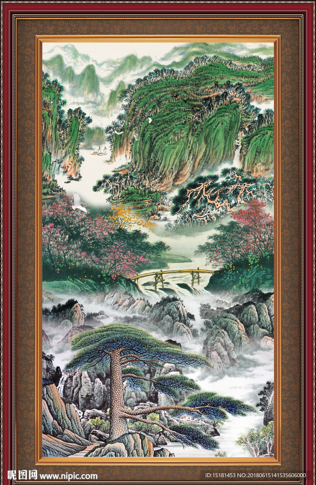 竖幅国画迎客松