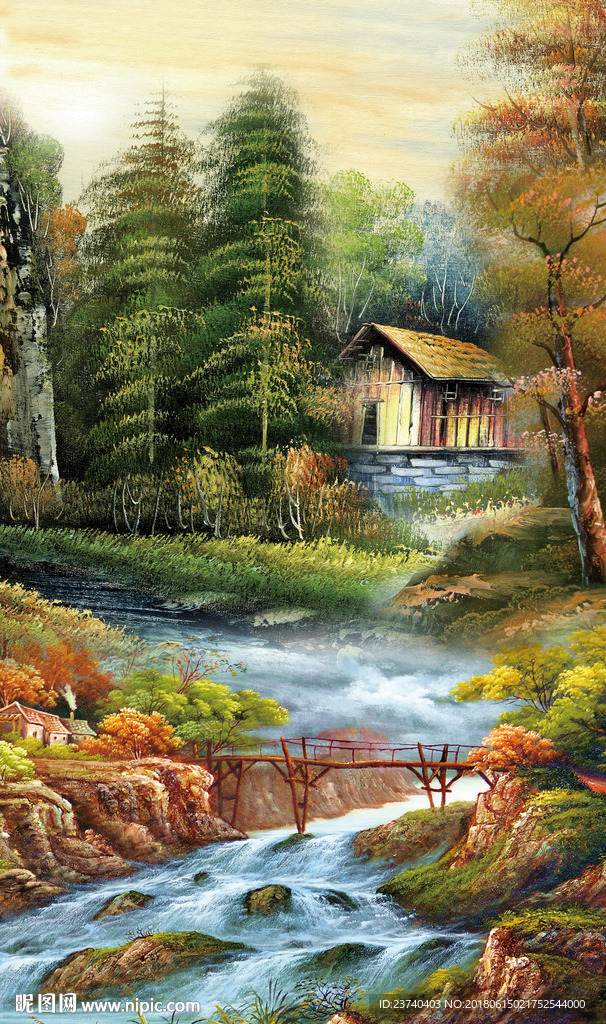 山水风景油画玄关