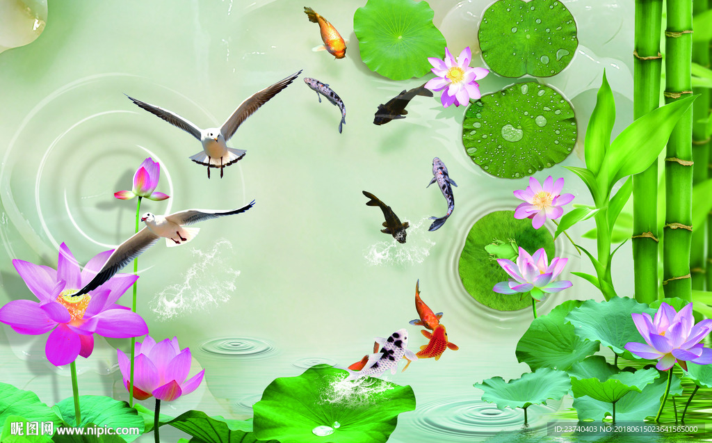 3d竹子荷花背景墙