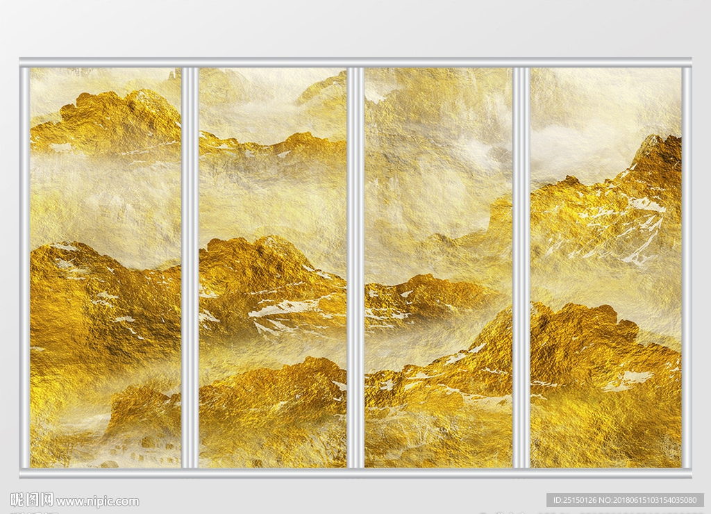 金色新中式抽象山水移门