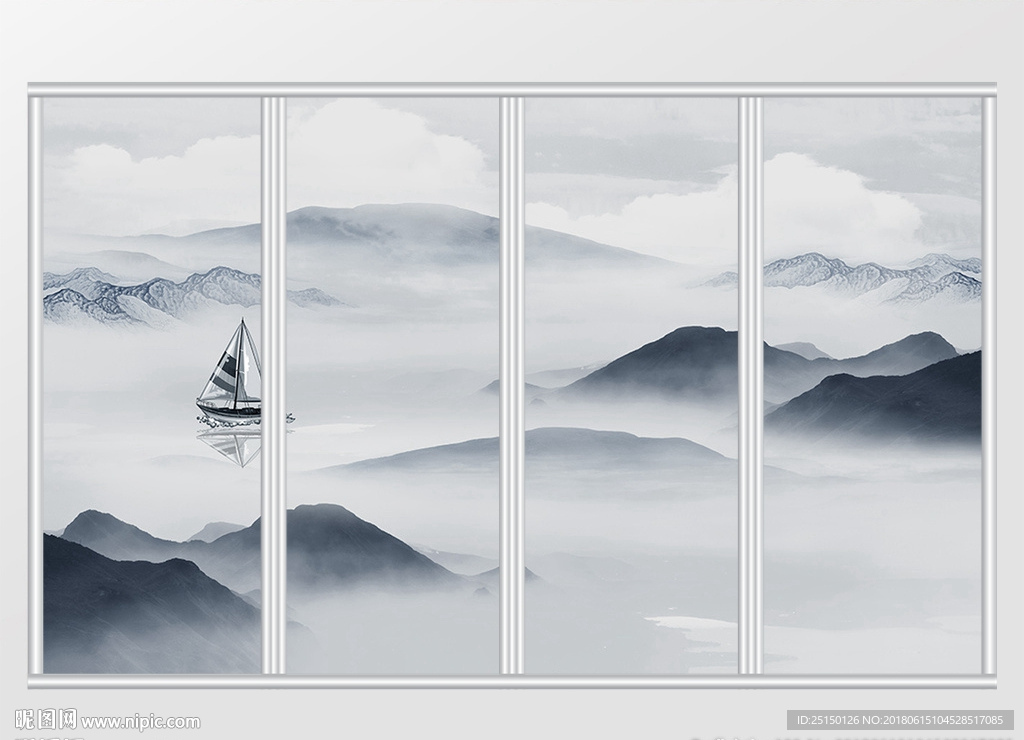 新中式抽象山水风景移门