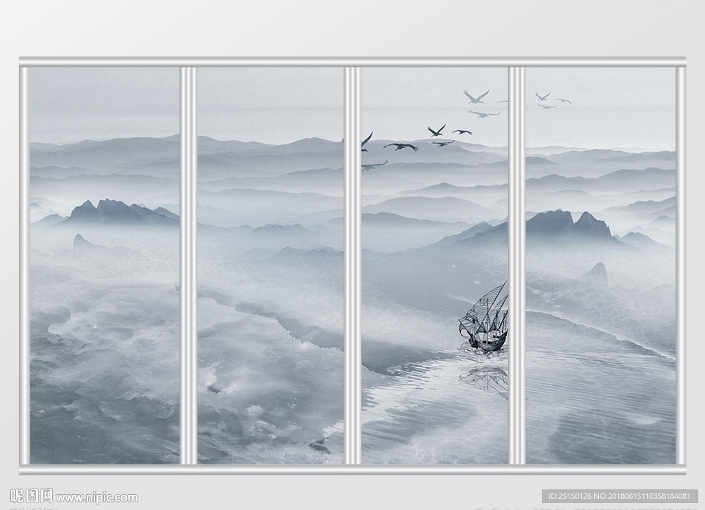 新中式素彩风韵山水移门