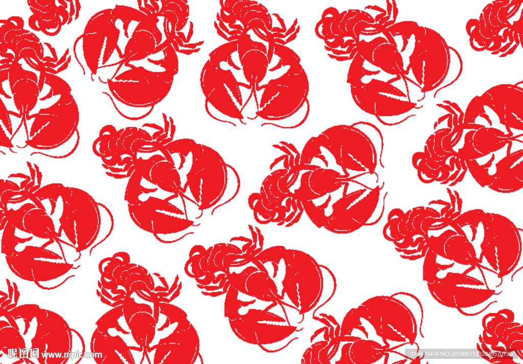 小龙虾红色背景矢量图无限拼接纸