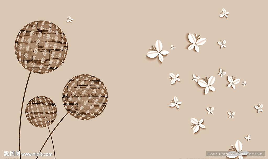 简约蒲公英蝴蝶电视背景墙