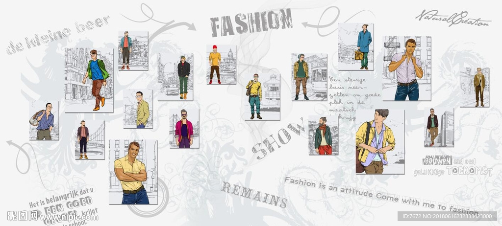 手绘高清男装人物壁画壁纸服装店