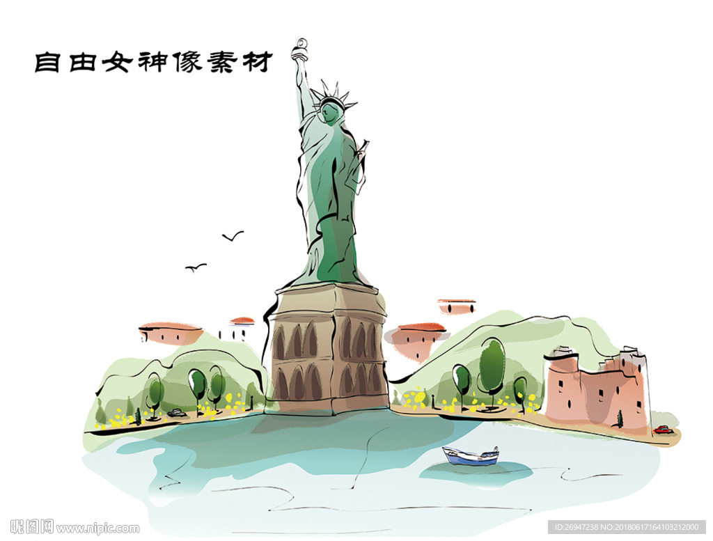 美国纽约 自由女神像 漫画素材