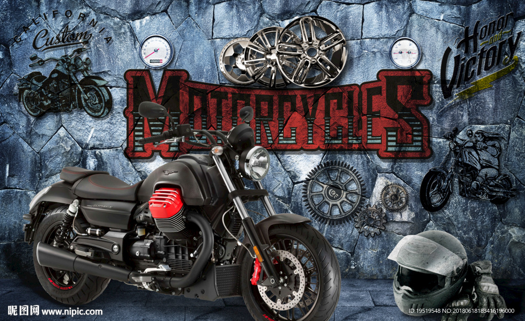 3D立体超酷摩托车背景墙