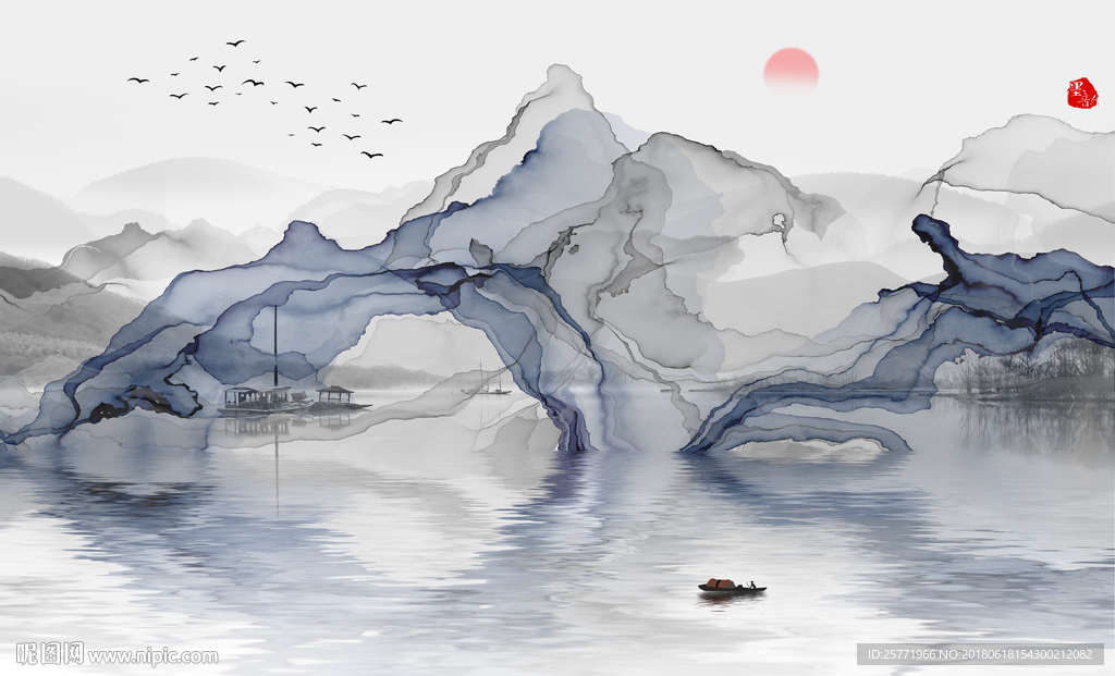 大型水墨山水禅意烟雾背景壁纸