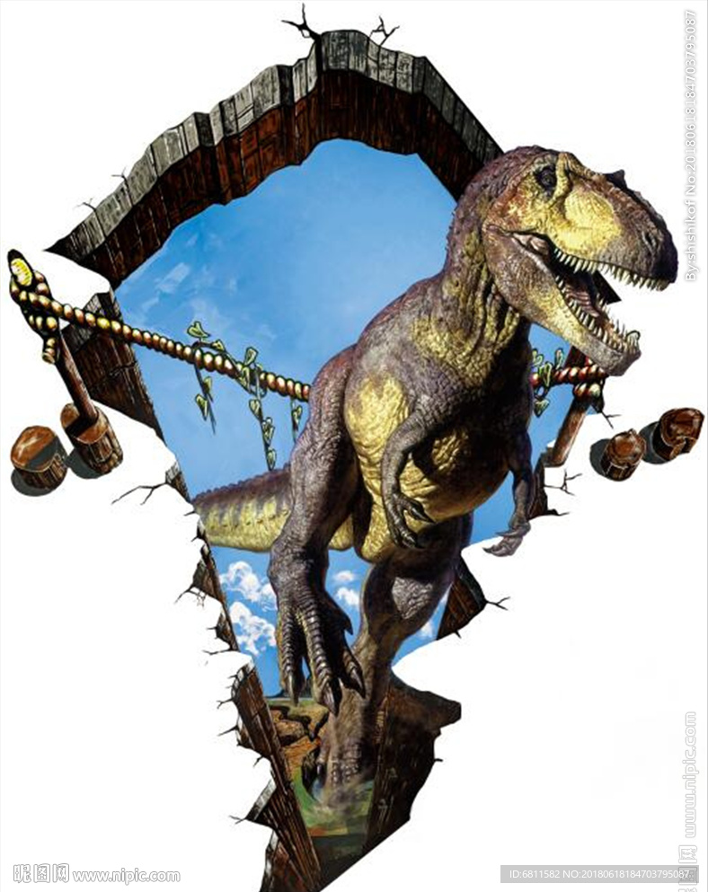 3D动漫侏罗纪恐龙立体画背景墙