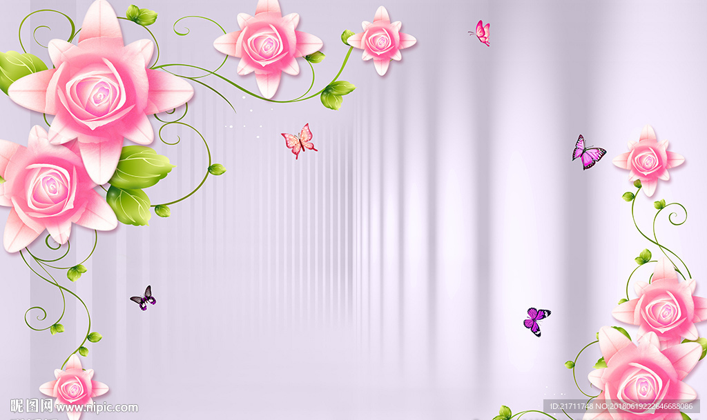 现代花卉蝴蝶电视背景墙