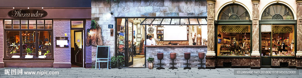 复古建筑背景墙街头店铺