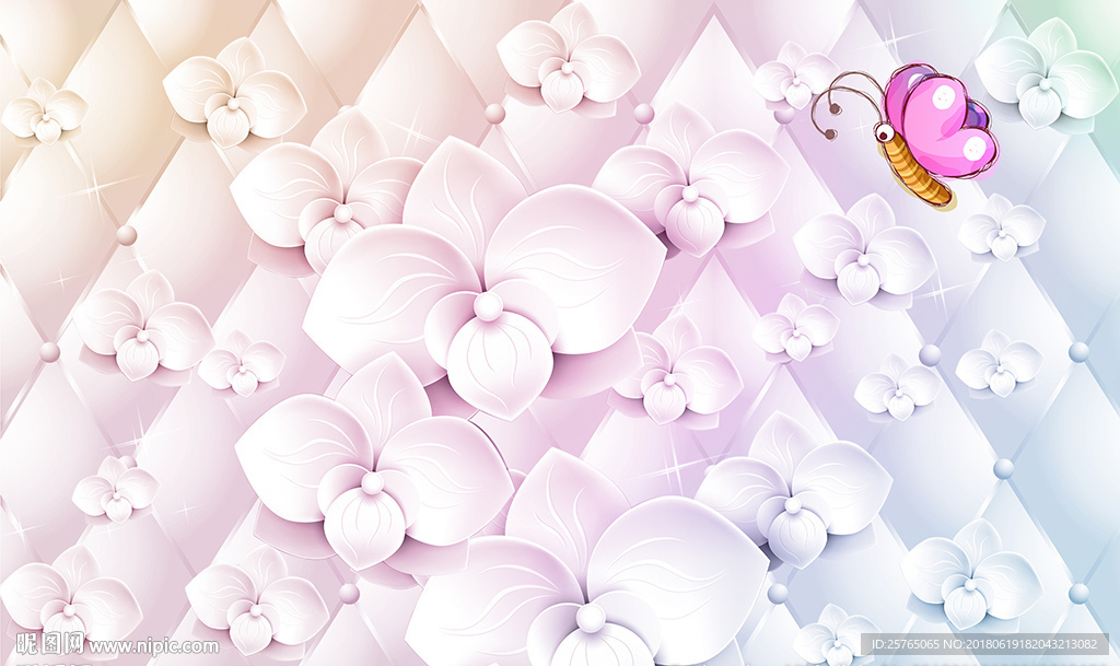 梦幻花卉蝴蝶软包电视背景墙