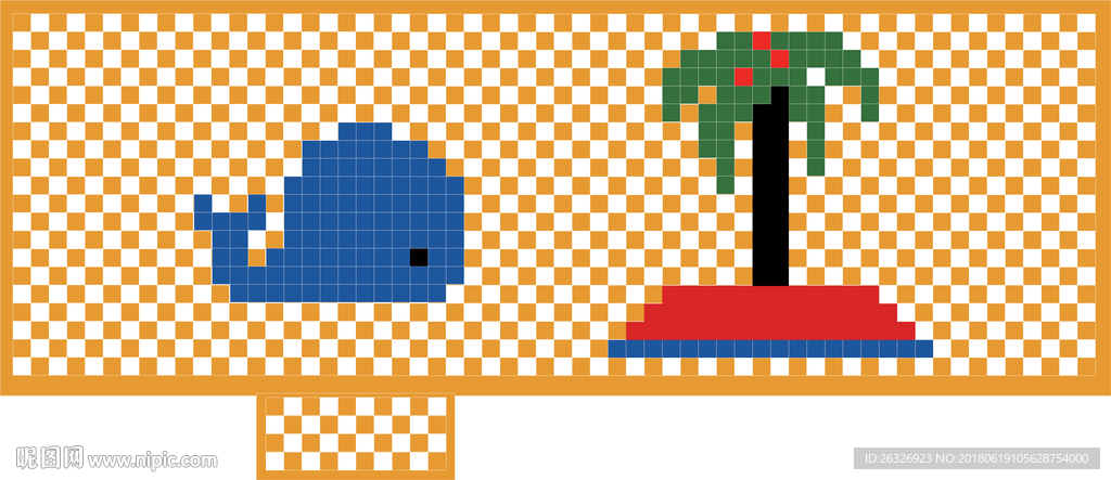 马赛克 鲸鱼 椰子树