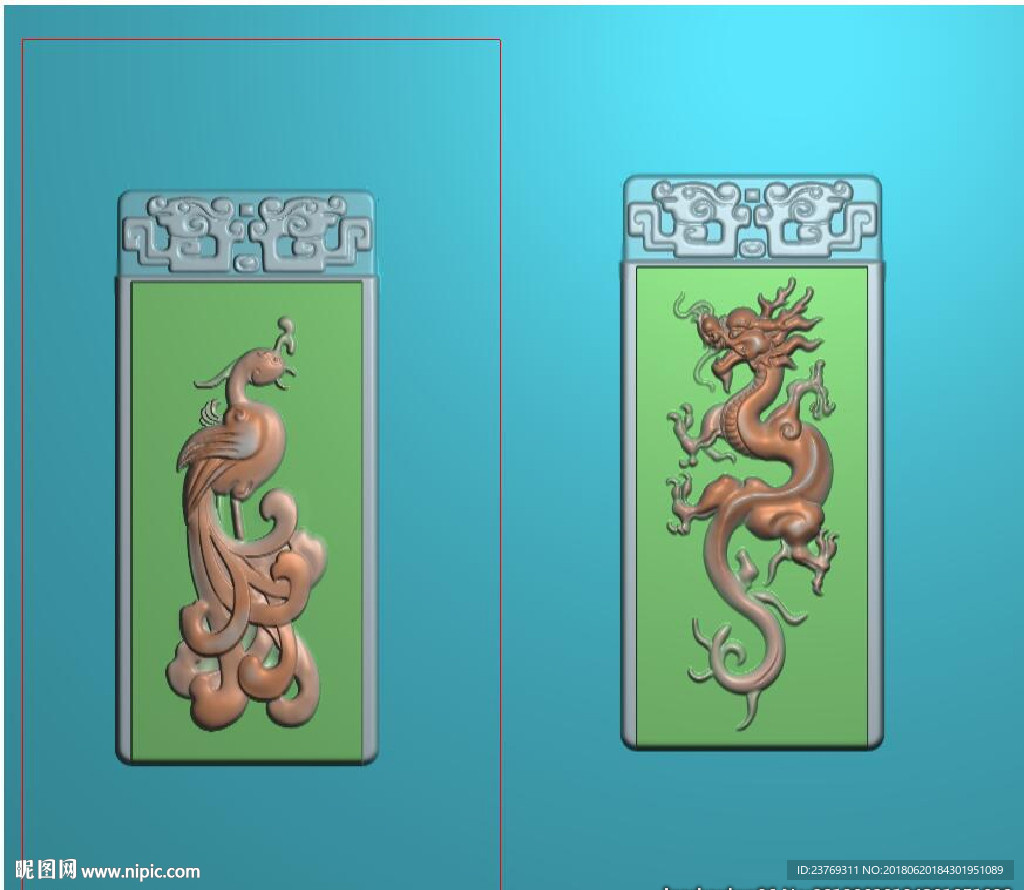 仿古龙凤对牌玉雕挂件精雕图浮雕