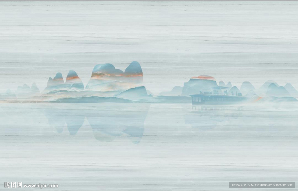 简约蓝色石纹山水