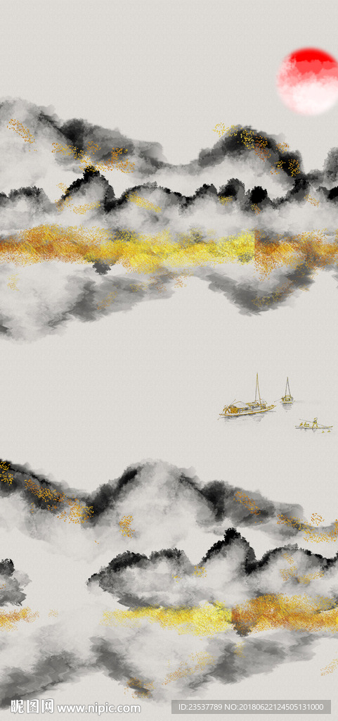 金色山水玄关装饰画