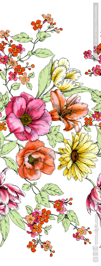 手绘花朵花卉图案 家纺床品图案
