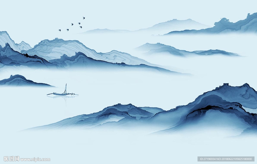 新中式北欧山水创意壁画