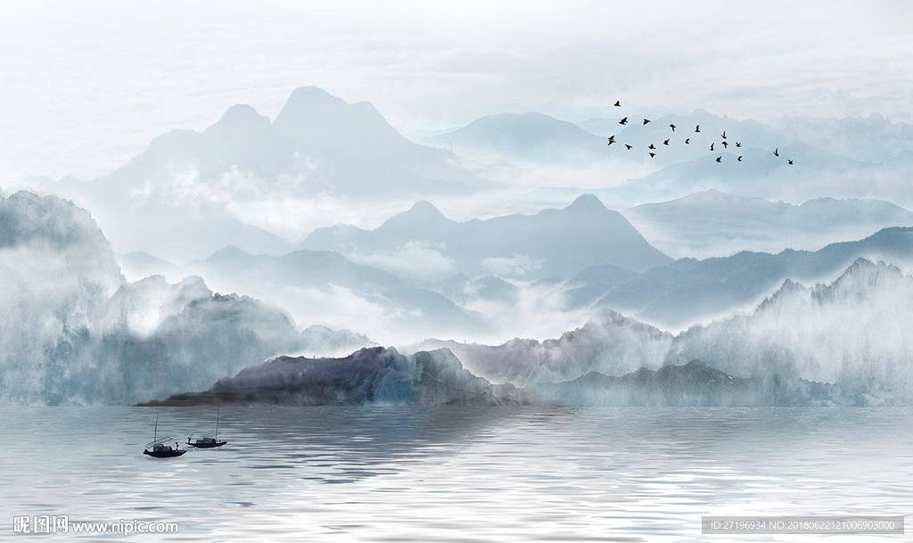 新中式北欧山水创意壁画