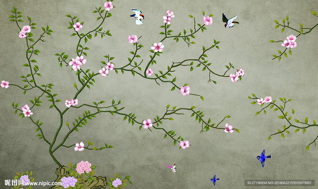 新中式北欧山水花鸟图