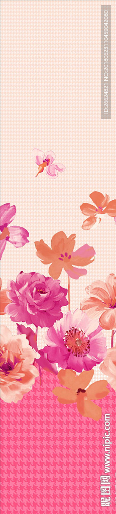 家纺床品手绘花朵千鸟格图案素材