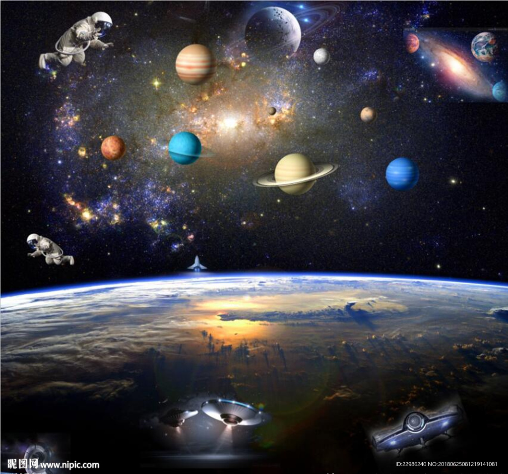 宇宙太空3D立体太空吊顶壁画图