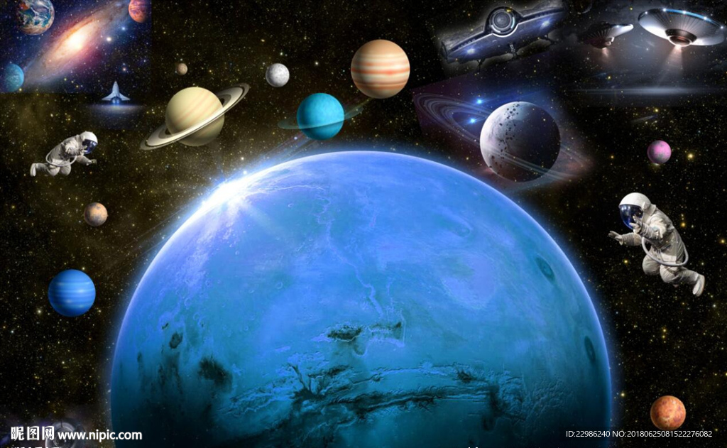 太空宇宙星空3D立体壁画吊顶图