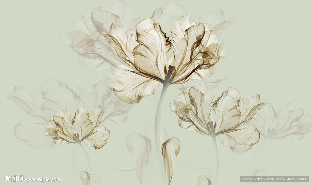 现代透明花卉背景墙装饰画