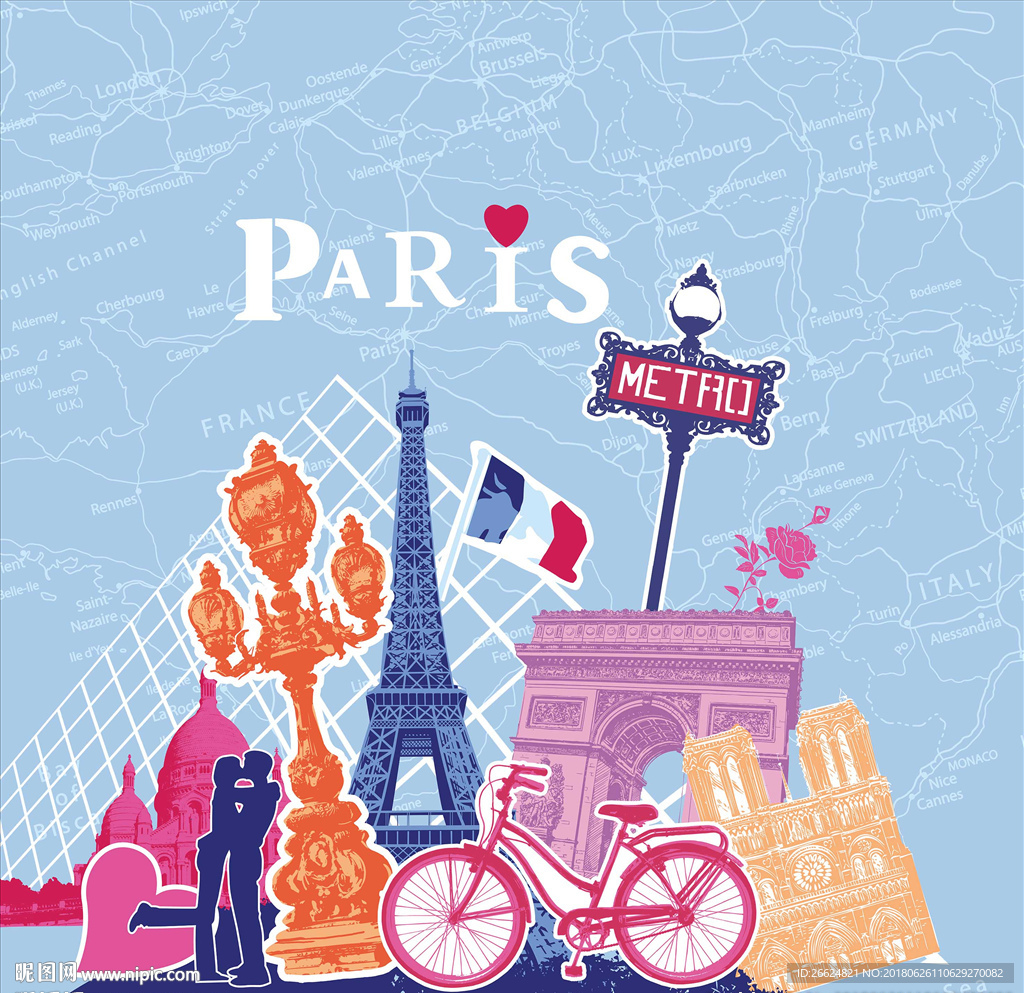 城市地标建筑巴黎地标图案素材