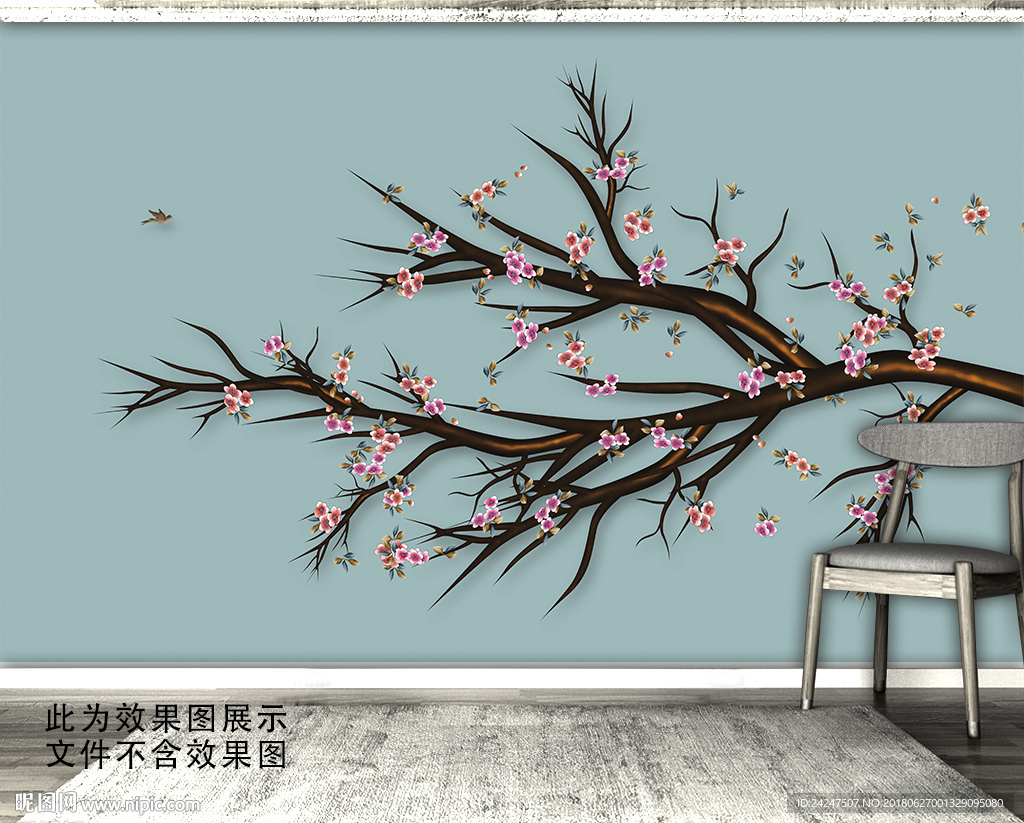 工笔花鸟新中式背景