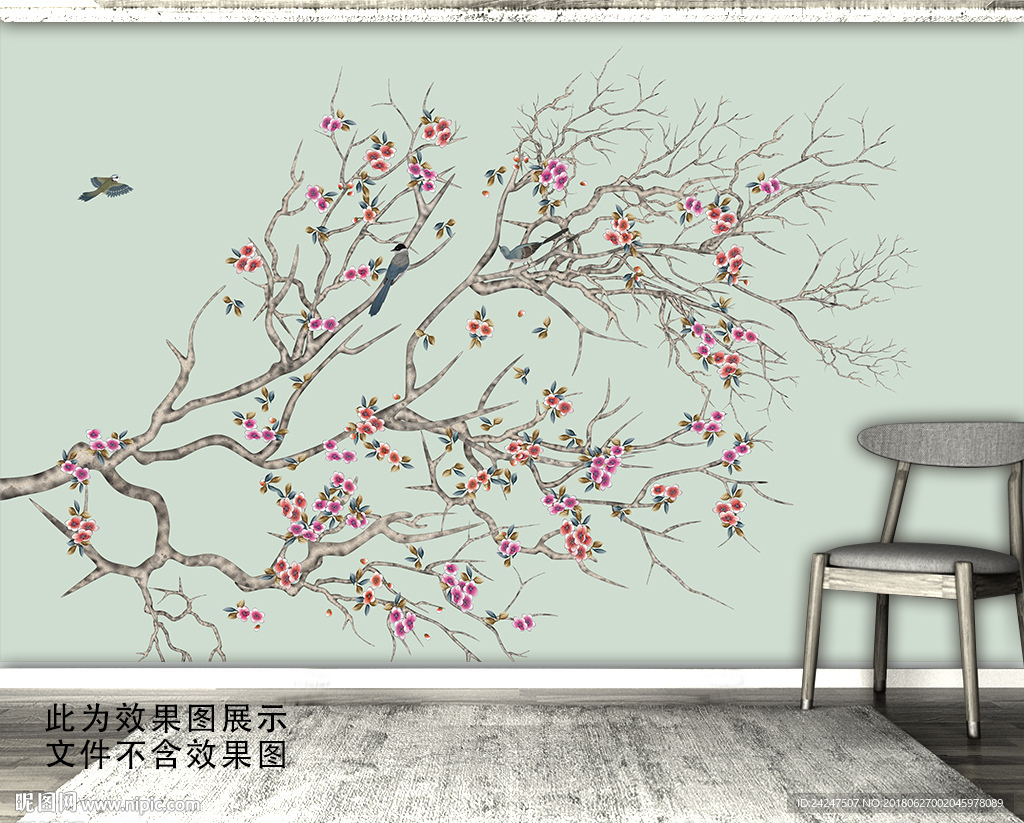 梅花花鸟手绘