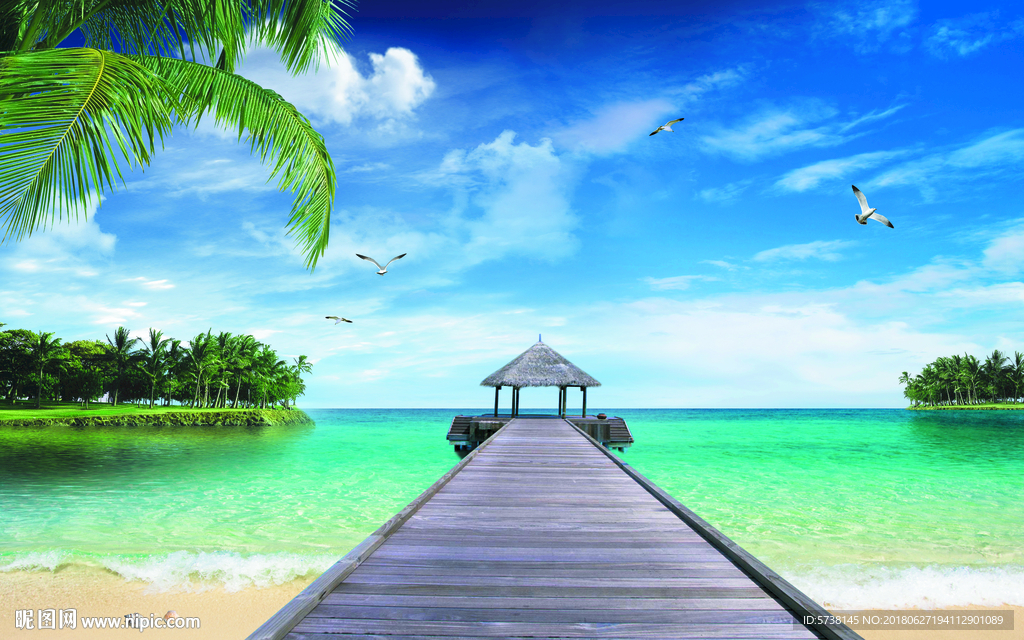 唯美海景桥大海天空白云电视背景