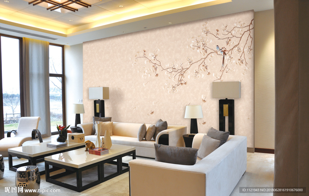 客厅背景墙纸样机场景