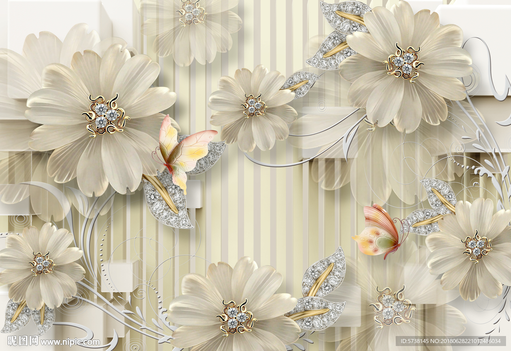 砖石蝴蝶创意电视背景艺术墙面底