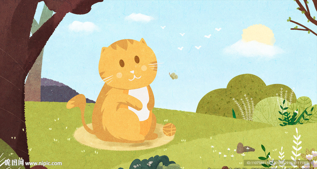原创插画可爱宠物猫