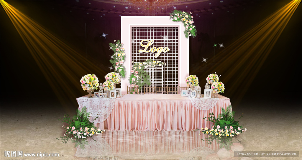 粉色森系婚礼签到区