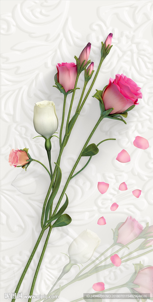 时尚3D立体玫瑰花花纹玄关背景